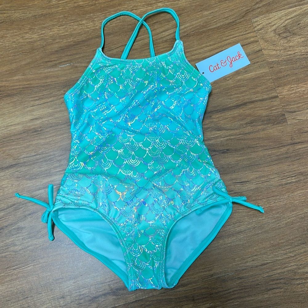 Cat & Jack Turquoise Mermaid Scale One-Piece Swimsuit